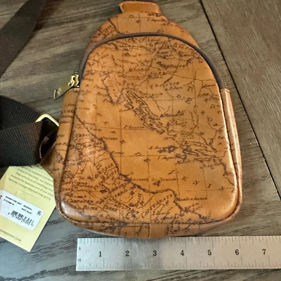 Patricia Nash Marisol European Map Leather Sling Bag Riot Rust NWT - Picture 8 of 13